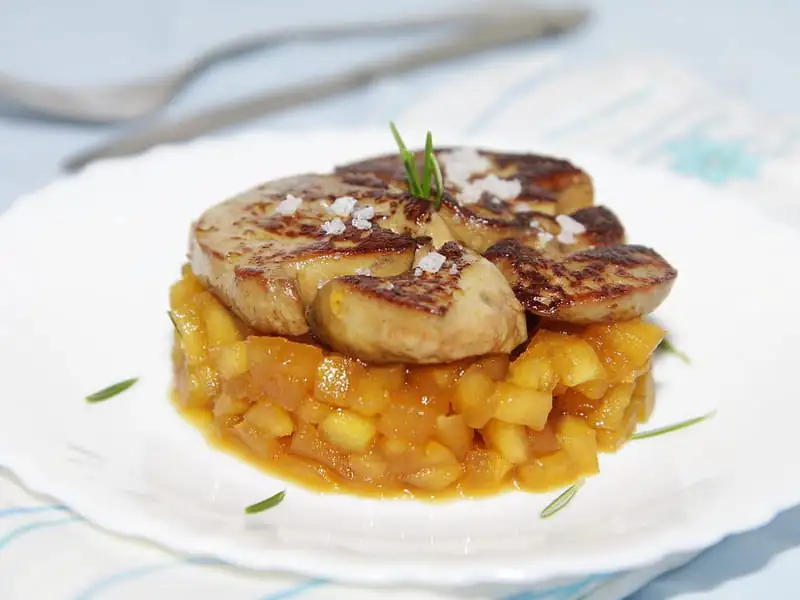 Pan-seared foie gras, caramelized apples and rosemary