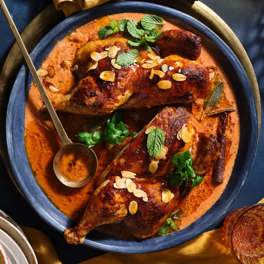 Pollo asado con mantequilla y mantequilla de almendras