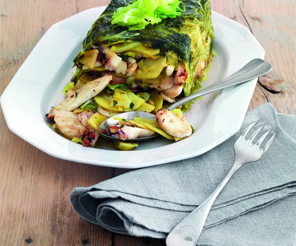 Octopus, Potato, and Savoy Cabbage Pasticcio