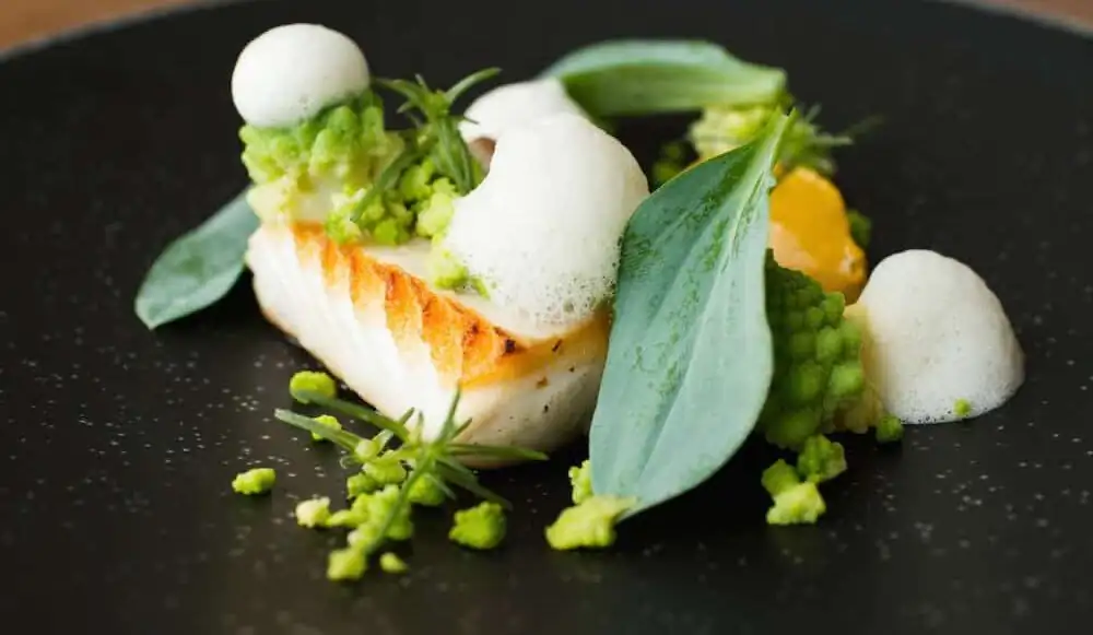 Halibut w/ Curry, Romanesco & Bergamot Oil