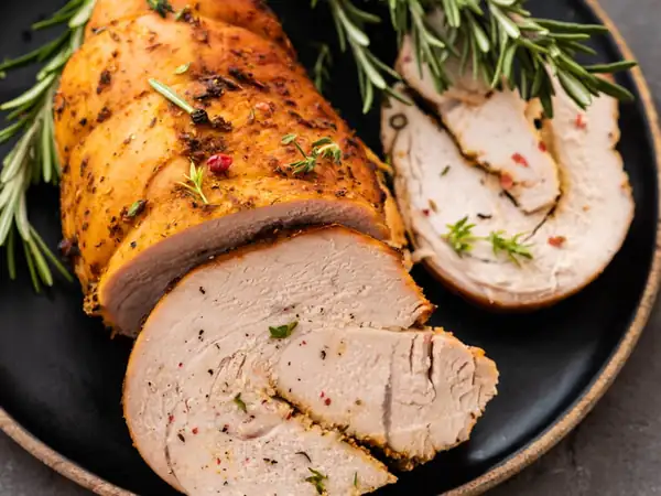 Roast turkey, curry sauce and mustard
