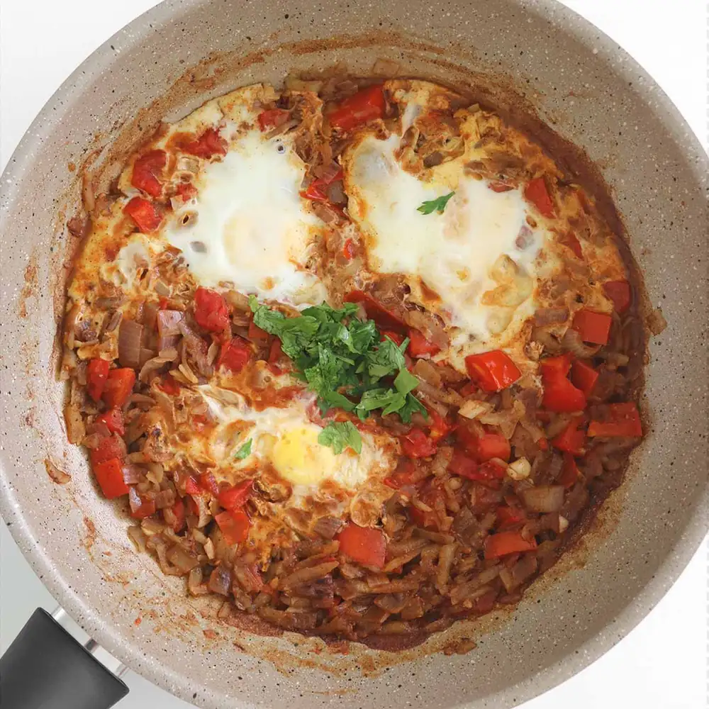 Shakshuka Eggs With Potato Hash