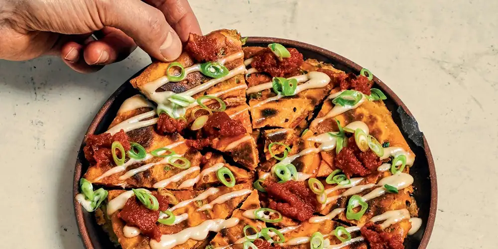 Red Pepper Scallion Pancakes with Red Pepper Paste