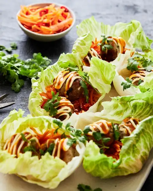 Banh Mi Meatballs in Lettuce Cups