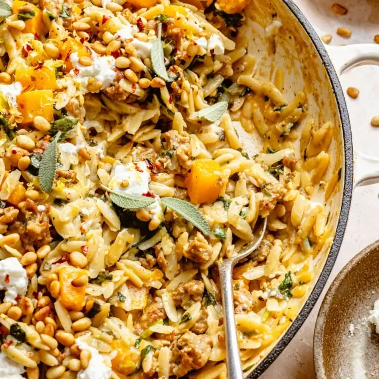 One Pan Butternut Squash Orzo with Brown Butter & Sausage