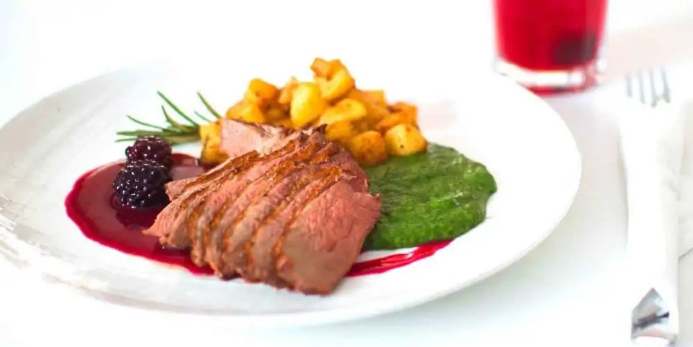 Duck Breast with Potatoes, Spinach and Berry Sauce