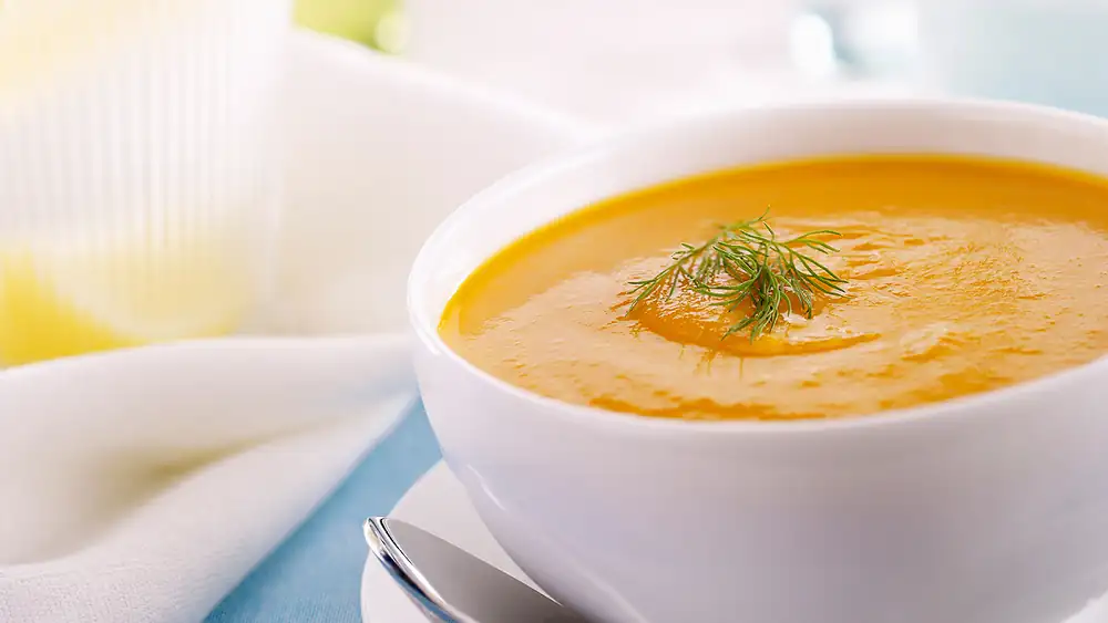 Creamy pumpkin soup with croutons