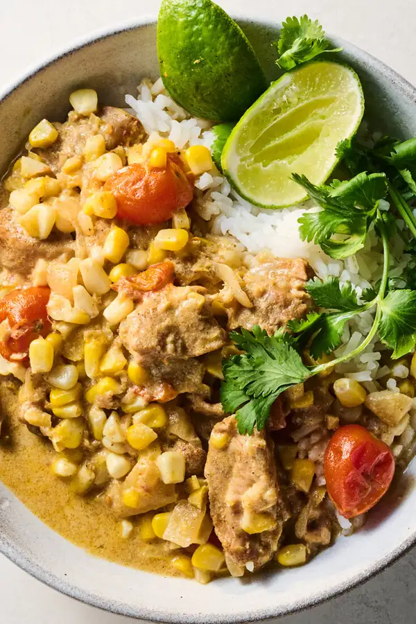Coconut Chicken Curry With Tomatoes and Corn