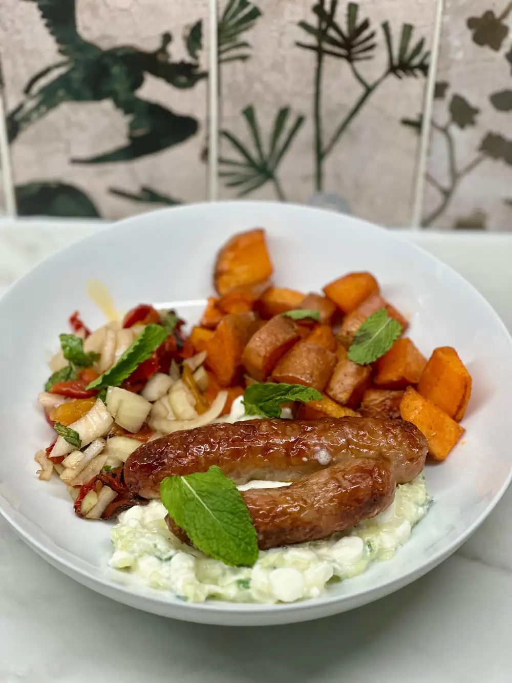 Cottage Cheese Tzatziki with Sausages