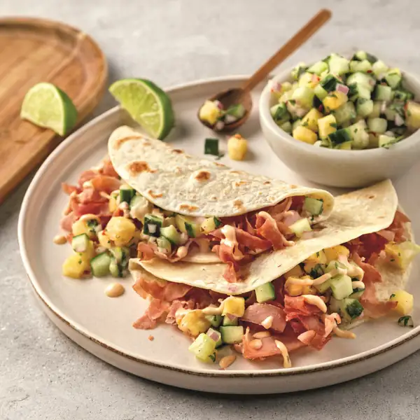 Smoked ham tacos with pineapple salsa