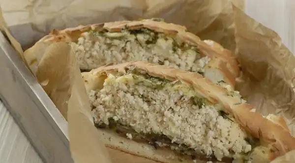 Pie with lung, cheese, and eggplant