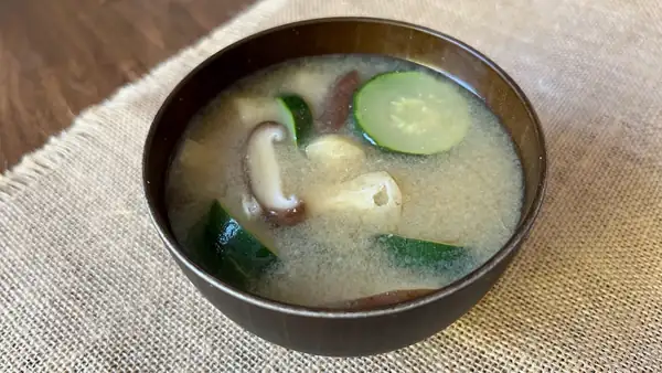 Miso Soup with Zucchini, Shiitake, and Fried Tofu