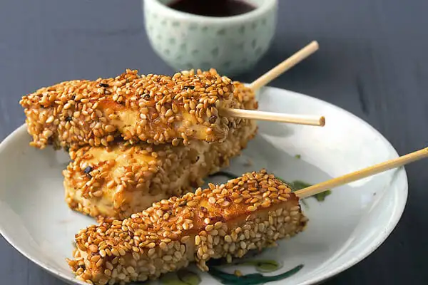 Sesame tofu skewers