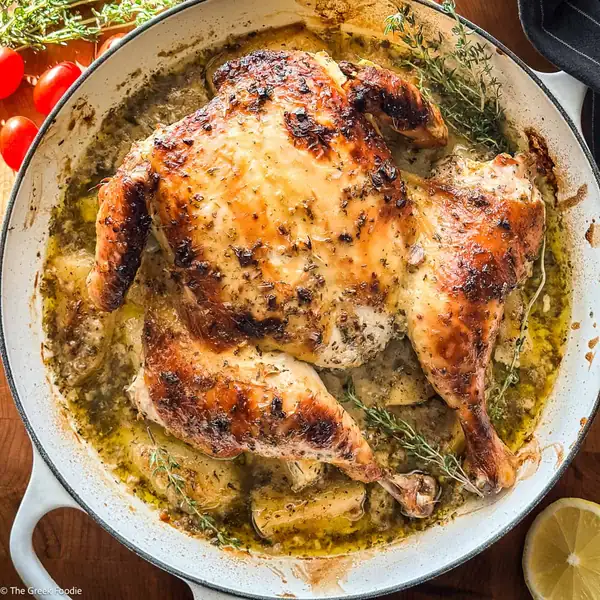 Greek Spatchcock Chicken With Lemon & Garlic