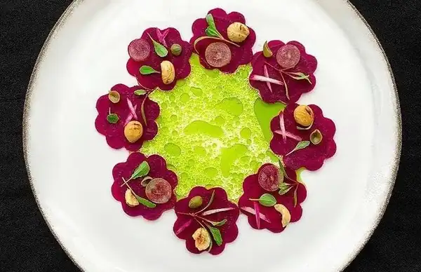Gourmet Beetroot Carpaccio, Pickled Radish and Infused Kombu
