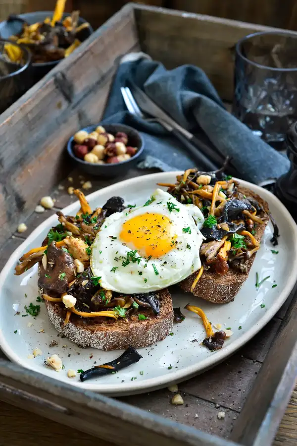 Mushroom toast with an egg