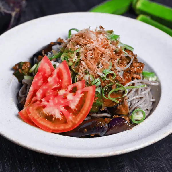 Summer Vegetable Soba Noodles with Rich Miso Meat Sauce