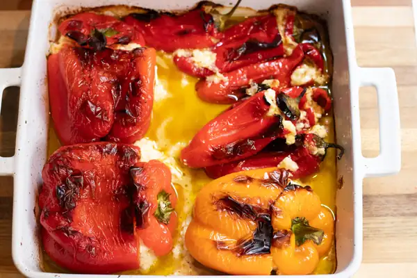 Roasted Peppers Stuffed with Feta and Gruyere Cheese