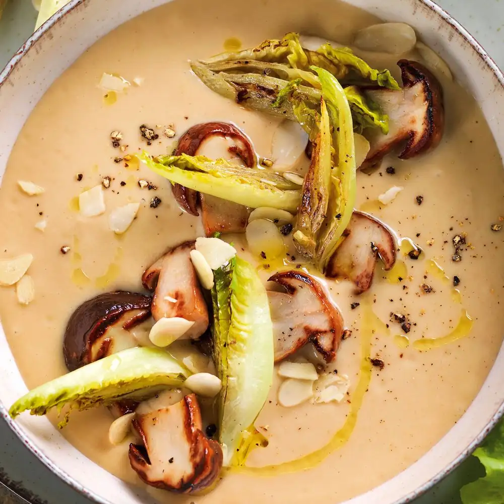 Porcini cream soup with grilled lettuce hearts
