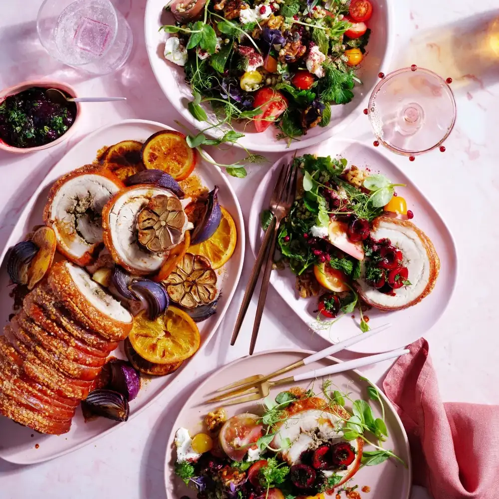 Spiced porchetta with cherry tkemali sauce