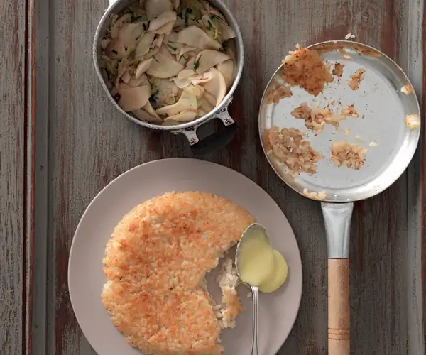 Crispy Rice with Porcini Mushrooms and Fonduta