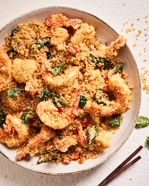 Receta de gambas con cereales de Singapur