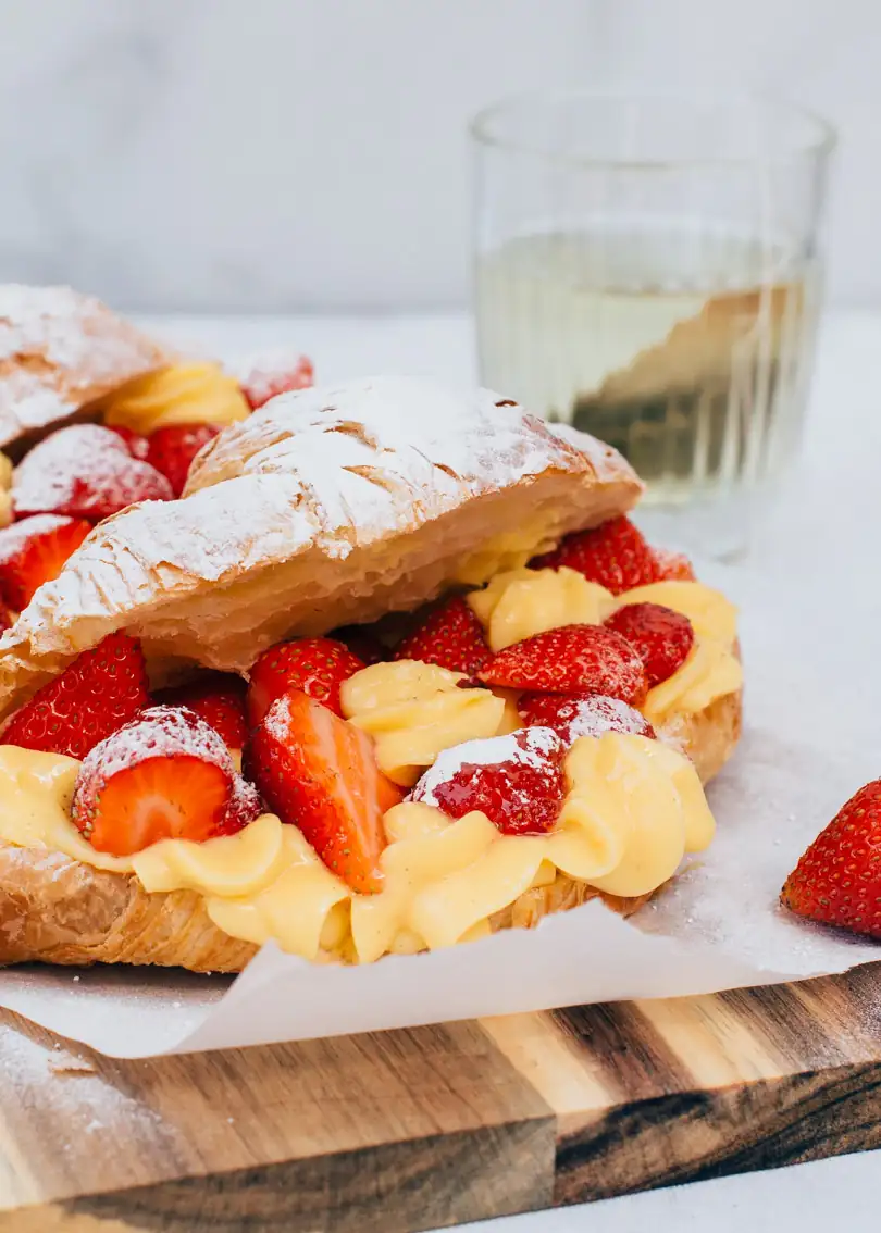 Croissants with strawberries and cream