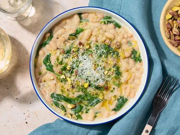 Risotto de alubias con puerros y espinacas