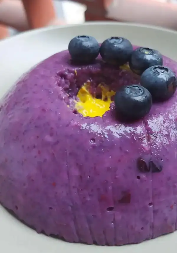 Blueberry Porridge Dome with Saffron Yogurt