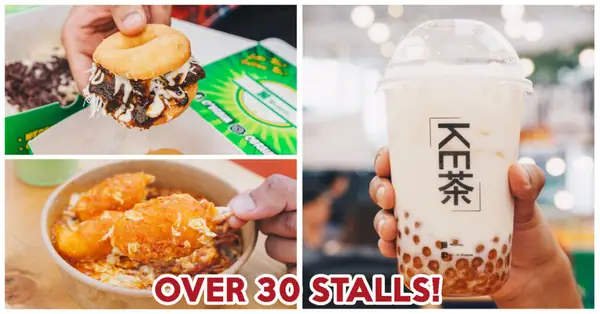 Tampines MRT pasar Malam tiene hamburguesas de donut, White Rabbit BBT y champiñones mentaiko hasta el 31 de diciembre de 2019