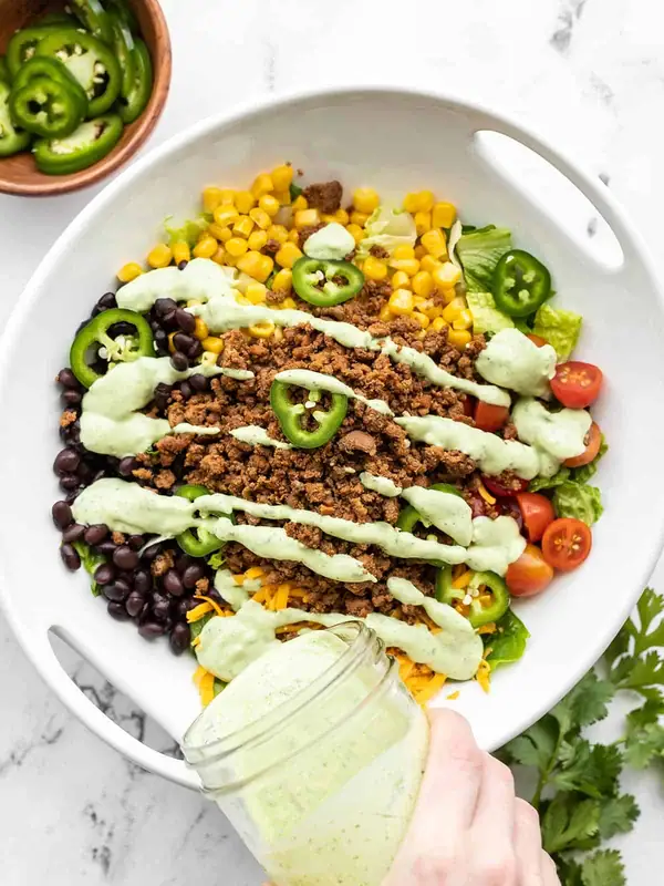 Turkey Taco Salad with Creamy Avocado Dressing