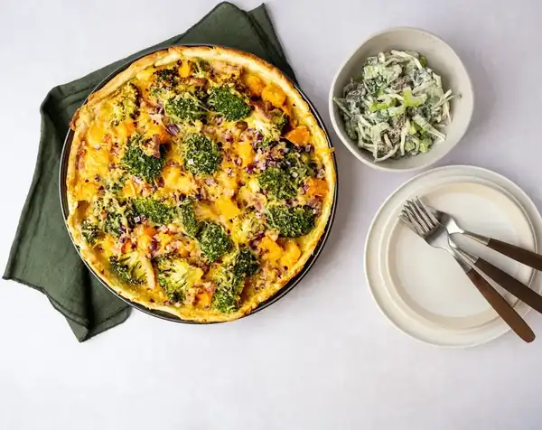 Broccoli and pumpkin quiche