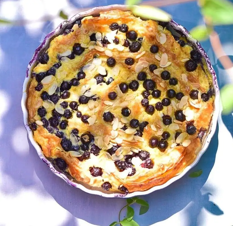 Souffra: Greek Custard Cake with Blueberries