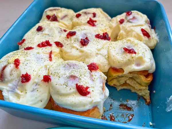 Matcha Cranberry Rolls with Jam and Cream Cheese Frosting