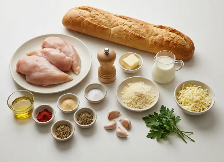 Pan de ajo con pollo Alfredo, crujiente por debajo y cremoso por encima