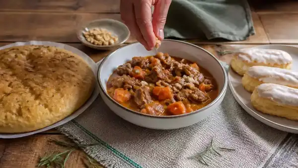 Menú del día, 26 de septiembre: focaccia de romero, estofado mafé y pastelitos rellenos