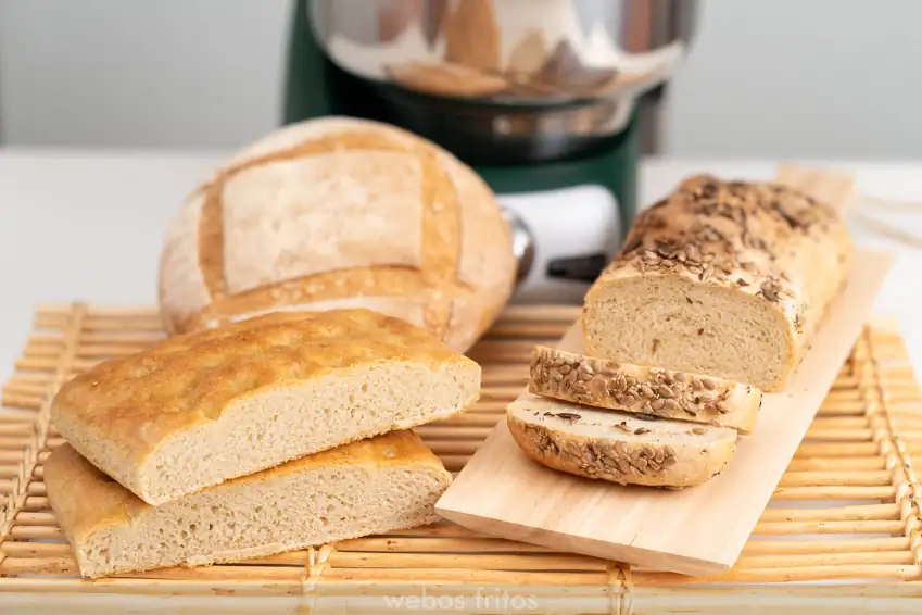 Three bread recipes using the same dough in an Ankarsrum mixer