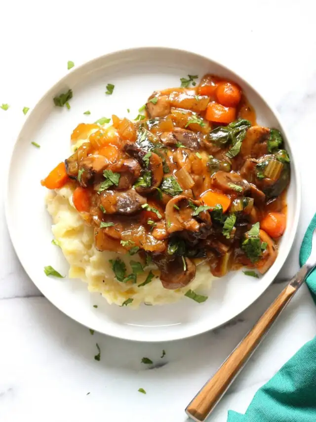 Vegan Mushroom Bourguignon With Potato Cauliflower Mash