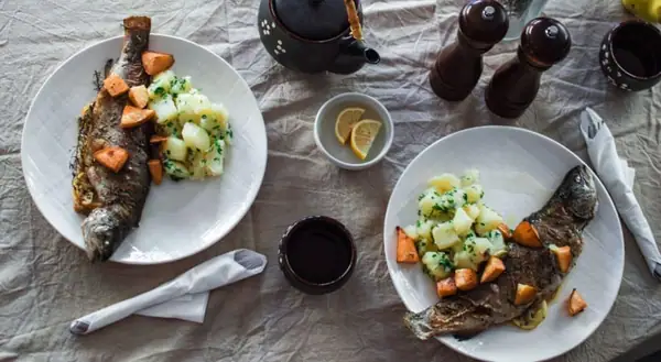Baked Trout with Buttery Potatoes and Quince