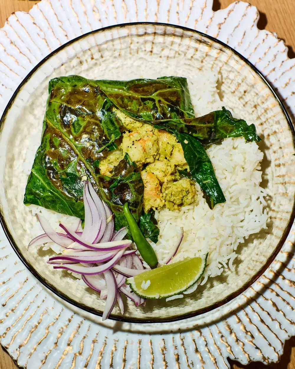 Collard Shrimp Paturi Recipe