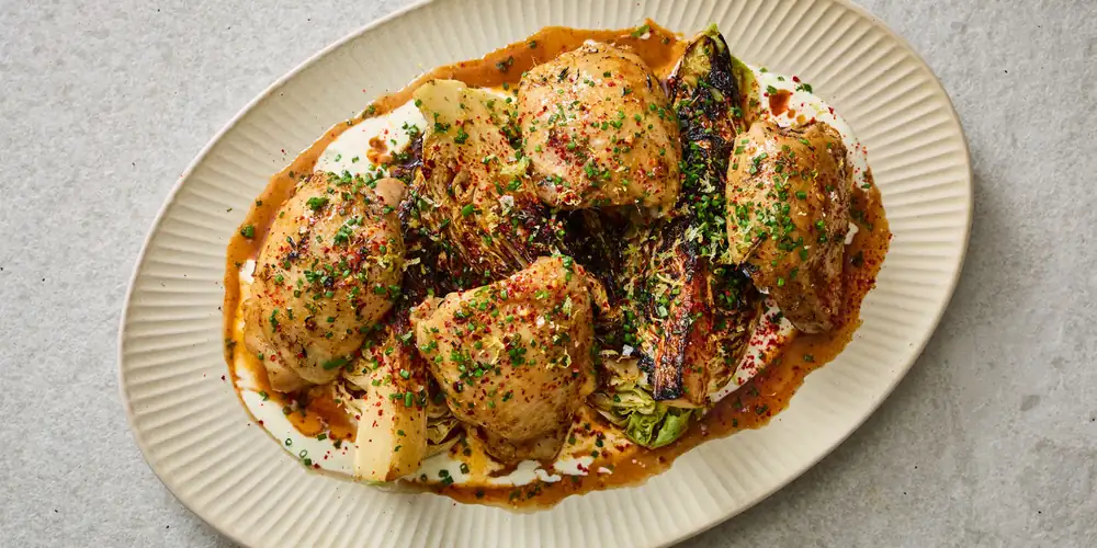 Hay-baked Chicken Thighs, Hispi Cabbage And Buttermilk Dressing Recipe