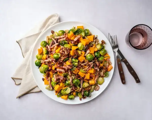 Orzo with autumn vegetables and bacon