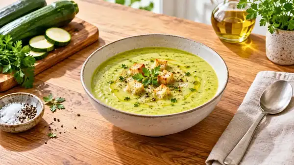 The secret to a delicious zucchini and potato soup that's light and much creamier than it looks
