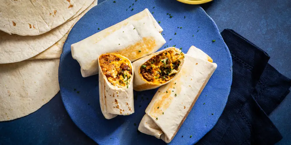 Breakfast burritos with brown butter eggs
