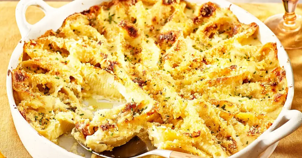 Shallot, bacon & parmesan stuffed shells