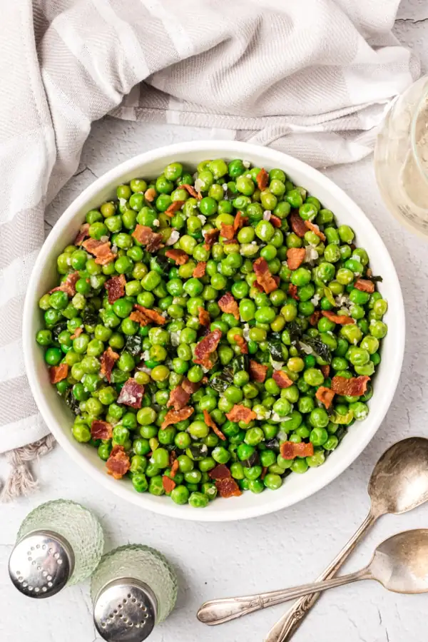 Sauteed Peas with Basil and Bacon