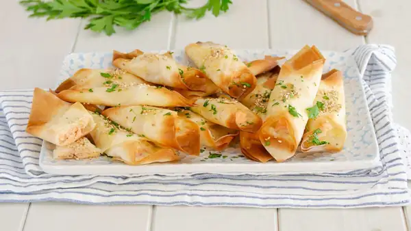 Savory phyllo dough cannoli with salmon