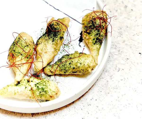 Squash blossom stuffed with mushrooms. Jorge Vallejo at Aúna