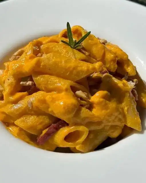 Garofalo Pennoni with Carrot Pesto, Walnuts, and Smoked Bacon