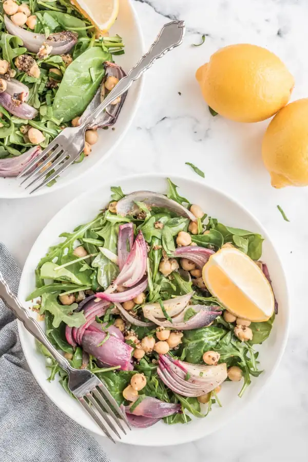 Spinach and Arugula Salad with Indian Spiced Chickpeas